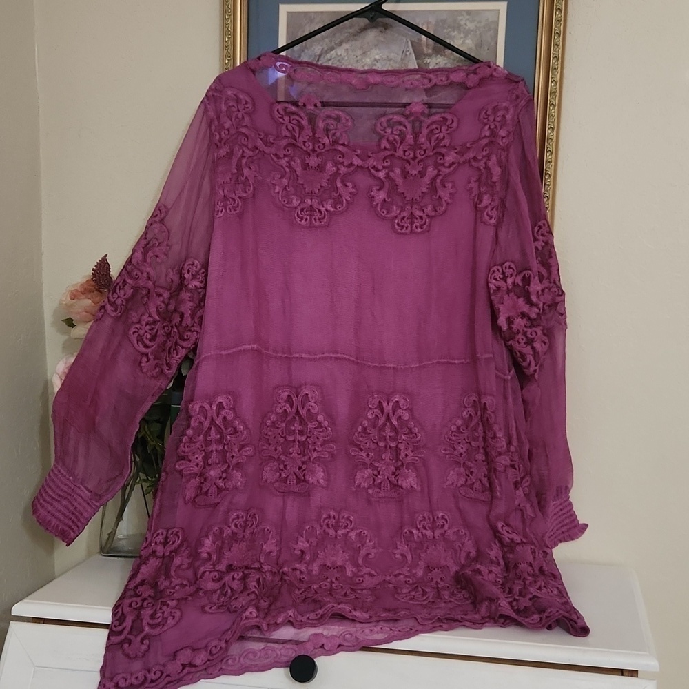 Soft Surroundings Hermosa Silk Tunic Dress P Large Plumberry Holidays Luxury - Picture 12 of 16